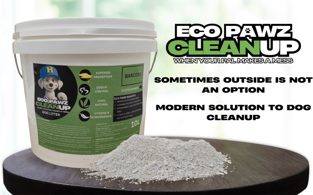 10L Eco Pawz CleanUp® Tub – high-value, preventative dog mess and odour control powder made from natural Australian minerals to clean the mess so stink is gone before it starts.
Also available in 7L Eco Pawz CleanUp® bags to absorb the pee and poo stink fast at your local IGA supermarket through Metcash. Can't locate it? Ask your friendly store manager for stock
