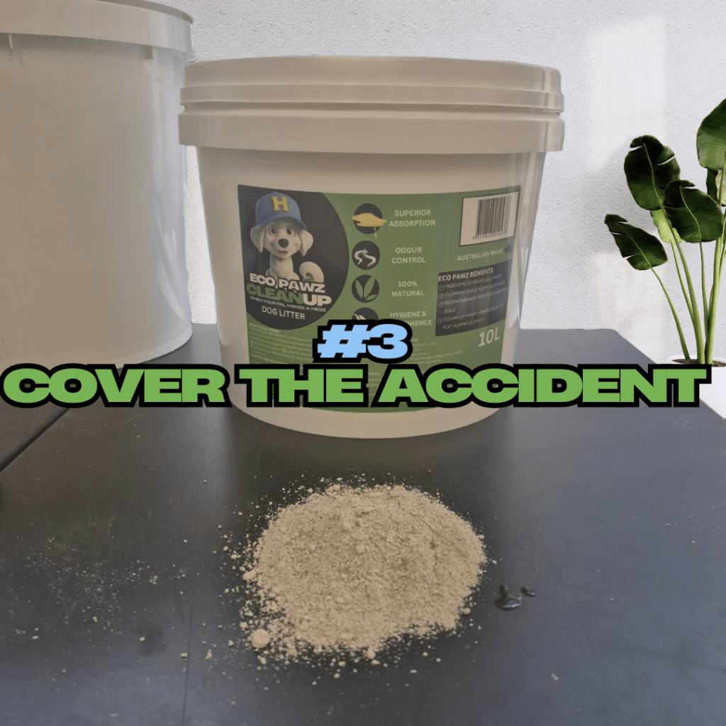 Using Eco Pawz CleanUp® diatomaceous earth and clay powder to clean and deodorise indoor pet toilet areas safely.